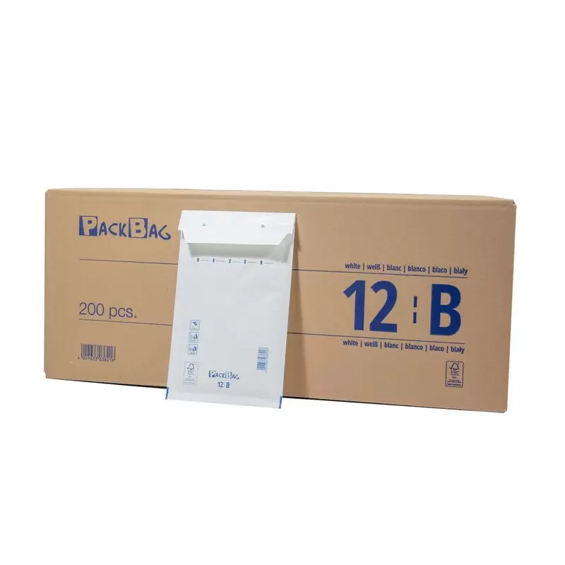 200 x Luftpolsterversandtasche 120 x 215 mm Packbag 12 / B (2) weiß
