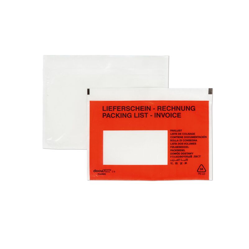 250 Dokumententaschen - DIN C6 175x110 + 25mm - Rot bedruckt - mehrsprachig