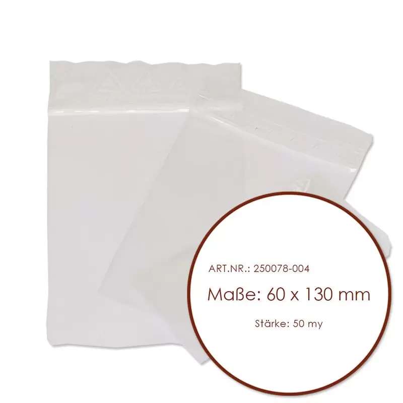Druckverschlussbeutel 60 x 130 mm - 1000 Stück - 50 my stark