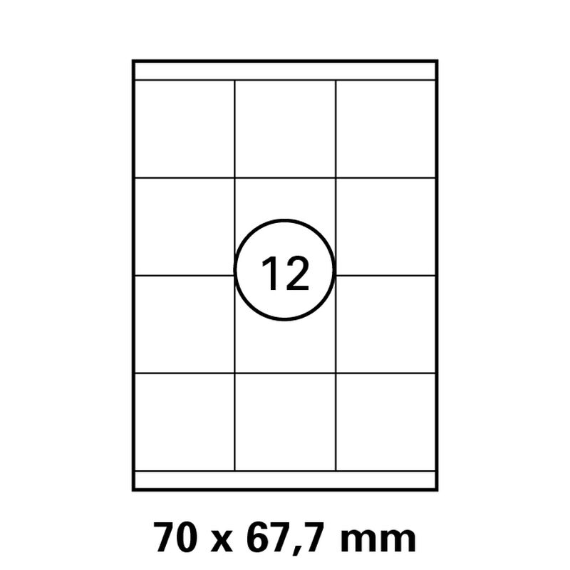 70 x 67,7 mm  LUMA Universal Qualitäts-Etiketten DIN A4 ( 12 Stück pro Bogen)