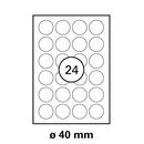 40 mm   LUMA Universal Qualitäts-Etiketten Rund  DIN A4 ( 24 Stück pro Bogen)
