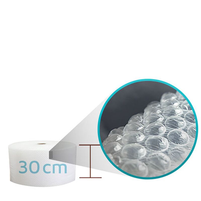 Luftpolsterfolie Rolle  Aircap 30 cm breit / 100 m - 10mm Noppen - 2 lagig - transparent