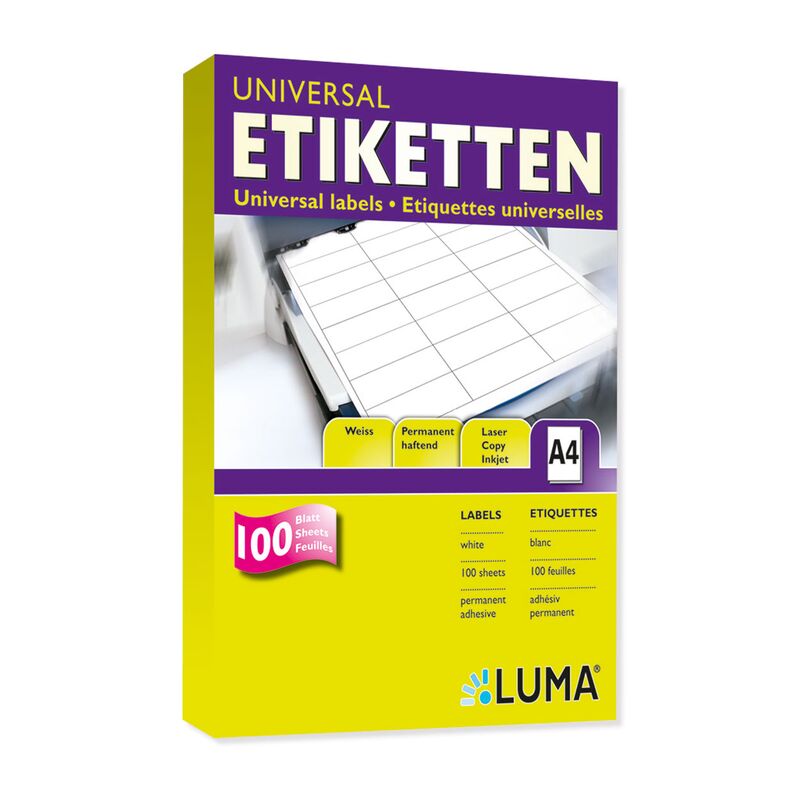 70x36 mm  LUMA Universal Qualitäts-Etiketten DIN A4 ( 24 Stück pro Bogen)